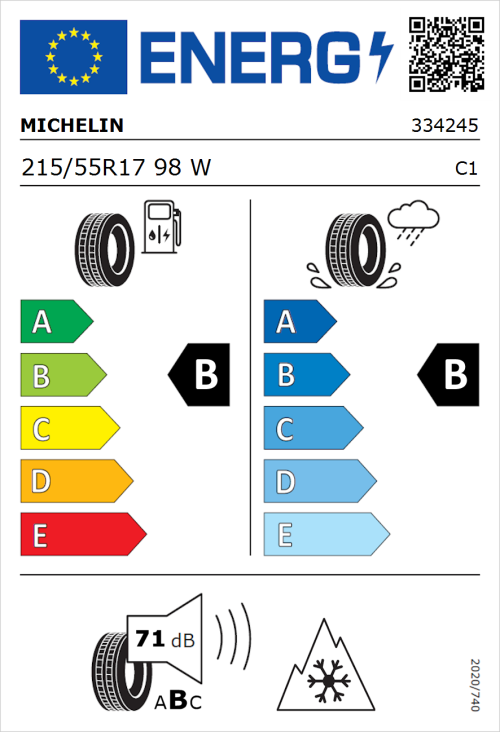 Tyre Label for Michelin CrossClimate 2 215/55R17 98W