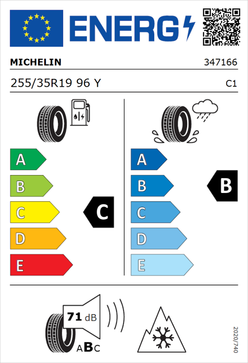 Tyre Label for Michelin CrossClimate 2 255/35R19 96Y