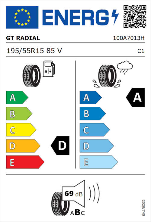 Tyre Label for GT Radial FE2 195/55R15 85V