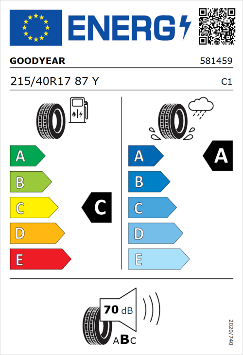 Tyre Label for Goodyear Eagle F1 Asymmetric 6 215/40R17 87Y