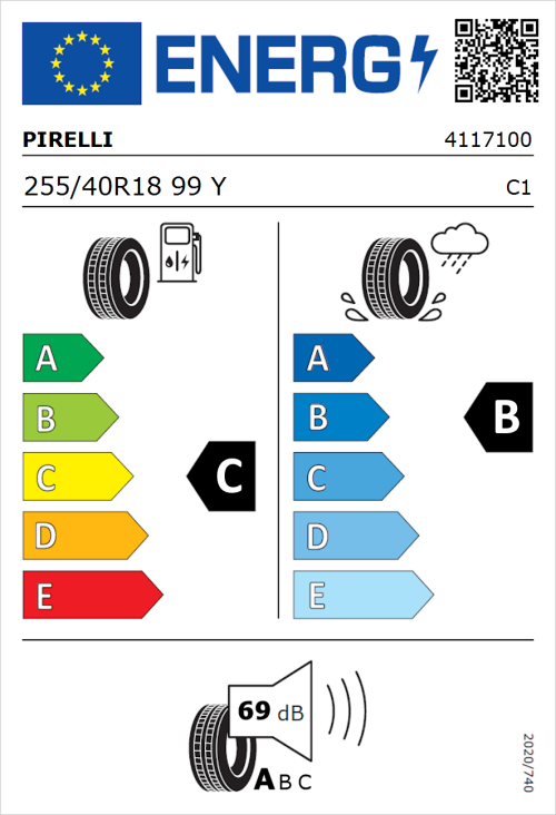 Tyre Label for Pirelli P Zero New (PZ4) (PNCS) 255/40R18 99Y