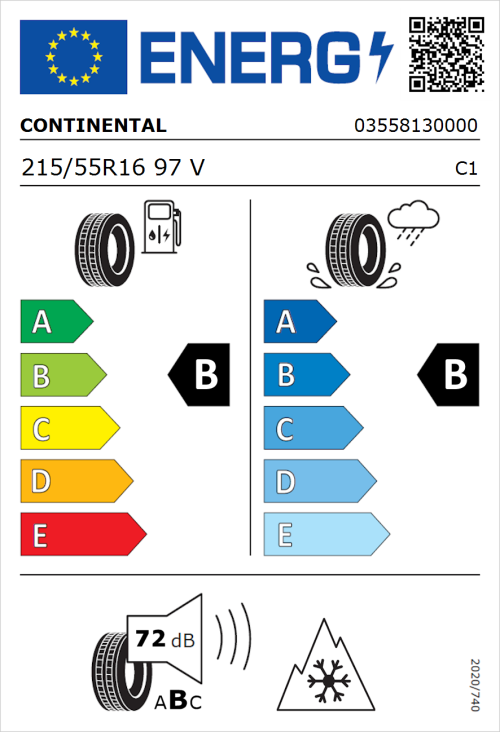 Tyre Label for Continental AllSeasonContact 2 215/55R16 97V