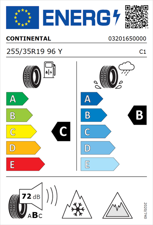 Tyre Label for Continental AllSeasonContact 2 255/35R19 96Y