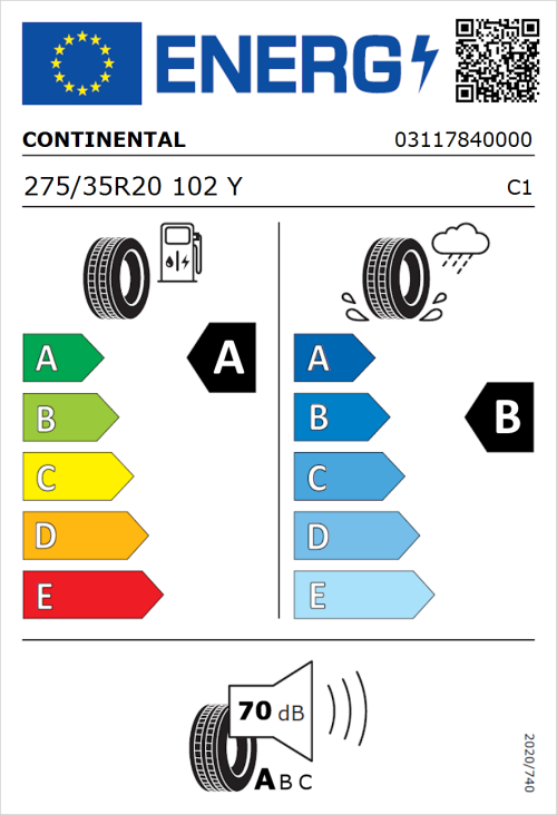 Tyre Label for Continental EcoContact 6Q 275/35R20 102Y