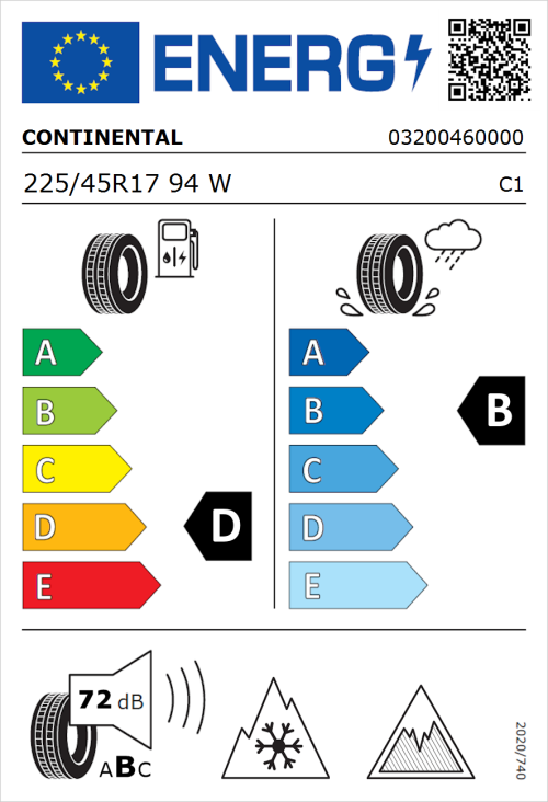 Tyre Label for Continental AllSeasonContact 2 225/45R17 94W