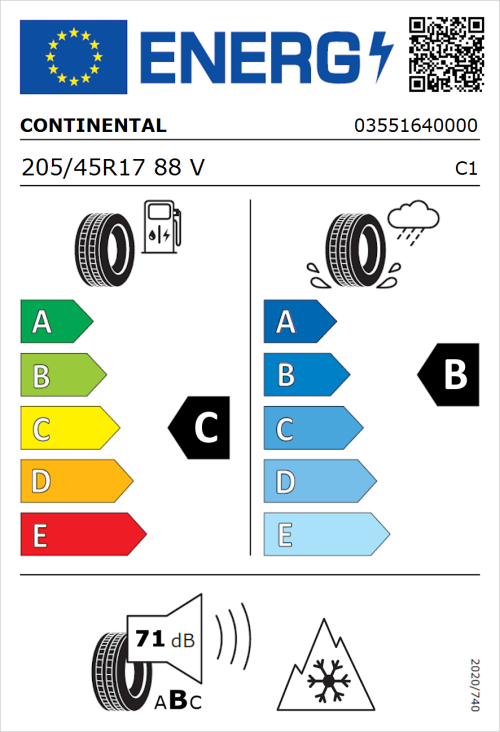 Tyre Label for Continental AllSeasonContact 2 205/45R17 88V