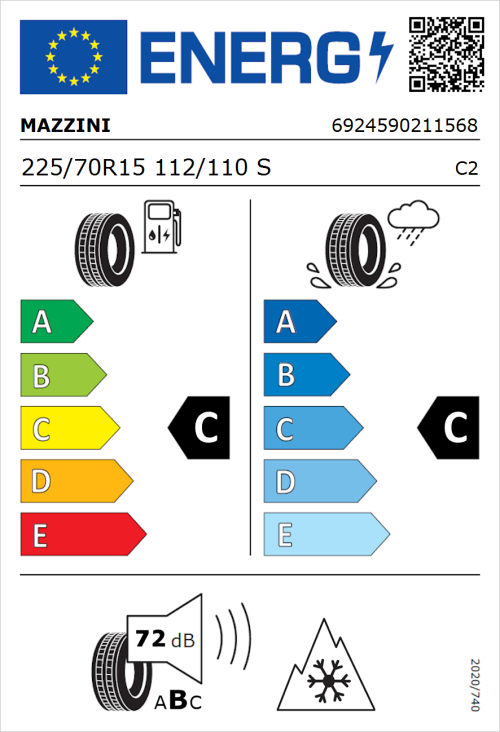 Tyre Label for Mazzini Effivan 225/70R15 112/110S